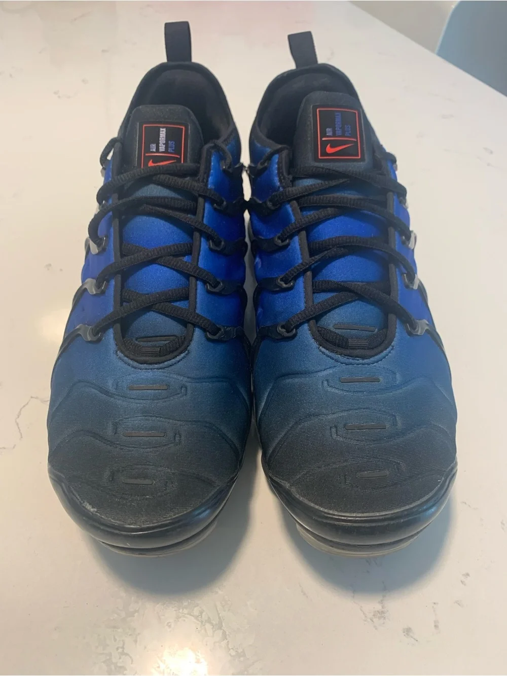 Nike VaporMax Plus in Blue and Black with Red Swoosh